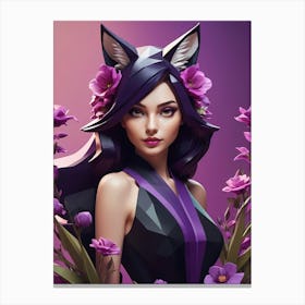 Low Poly Floral Fox Girl, Purple (12) Canvas Print