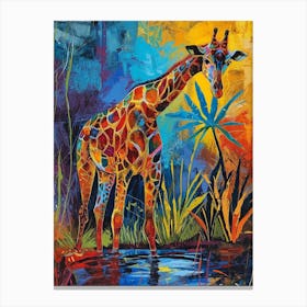 Giraffe Drinking From The Water 2 Canvas Print