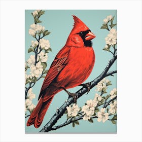 Vintage Bird Linocut Northern Cardinal 3 Canvas Print
