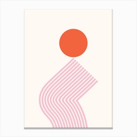 Geometric Lines Sun Rainbow Balance Playful Abstract in Pink Red Beige 1 Canvas Print