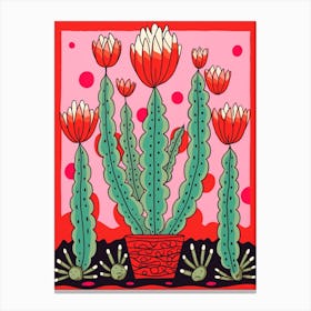 Pink And Red Plant Illustration Pencil Cactus 1 Canvas Print