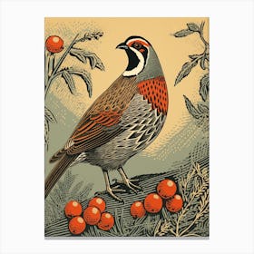 Vintage Bird Linocut Partridge 3 Canvas Print