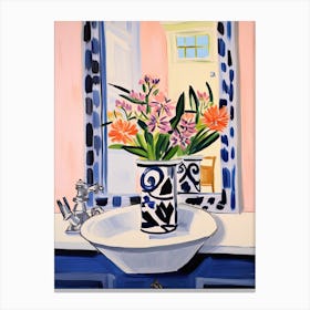 Bathroom Vanity Painting With A Bluebell Bouquet 3 Canvas Print