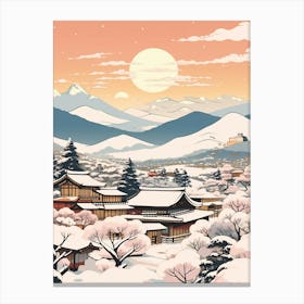 Vintage Winter Travel Illustration Nagano Japan 3 Canvas Print