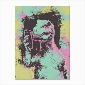 Dinosaur On The Phone Purple Graffiti Style 3 Canvas Print