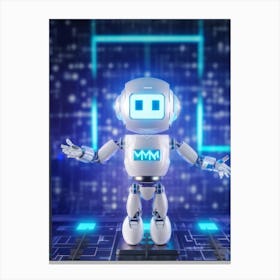 Cybernetic Robot Icon Radiating Holographic Glow Smiling With Led Lights Neon Accents Floating Ag Canvas Print