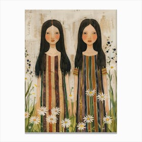 Two Girls In Daisies Canvas Print