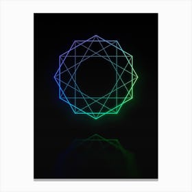 Neon Blue and Green Abstract Geometric Glyph on Black n.0119 Canvas Print
