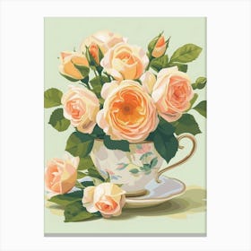 English Roses Painting Rose In A Teacup 4 Canvas Print