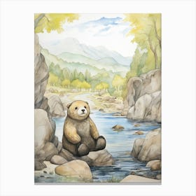 Storybook Animal Watercolour Sea Otter 3 Canvas Print