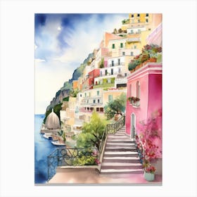 Positano, Italy Watercolour Streets 3 Canvas Print