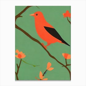 Blackbird Midcentury Illustration Bird Canvas Print
