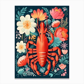 Summer Lobster And Flowers Illustration 2 Canvas Print