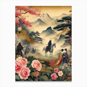 Geisha outside with Japanese Samurai Canvas Print