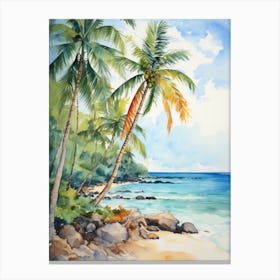 Watercolor Of Palm Trees On The Beach 1 Canvas Print