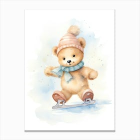 Ice Skating Teddy Bear Painting Watercolour 1 Canvas Print