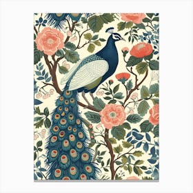 Floral Cream Vintage Peacock Wallpaper 2 Canvas Print