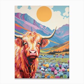 Highland Cows Dotty Background 2 Canvas Print