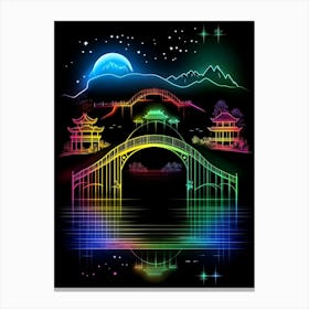 Neon Bridge Over The River Canvas Print