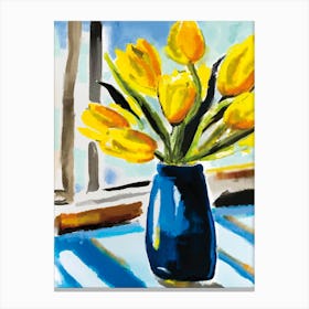 Yellow Tulips in Blue Vase Canvas Print