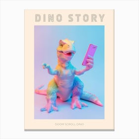 Pastel Toy Dinosaur On A Mobile Phone Poster Canvas Print