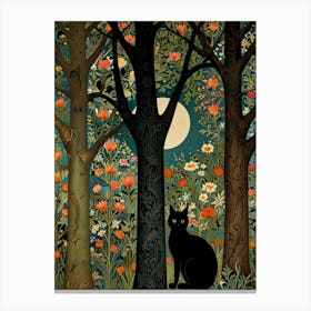 Cat In The Forest Style William Morris Canvas Print