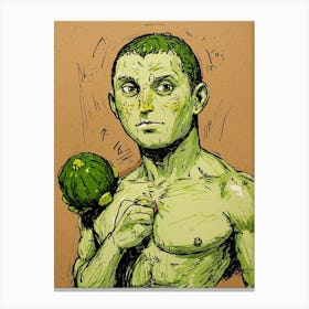 Man Holding A Watermelon Canvas Print