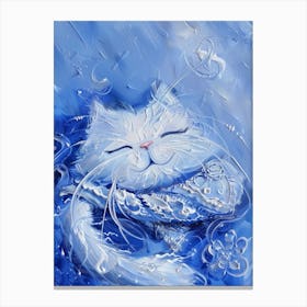 White Cat In Blue Water Canvas Print