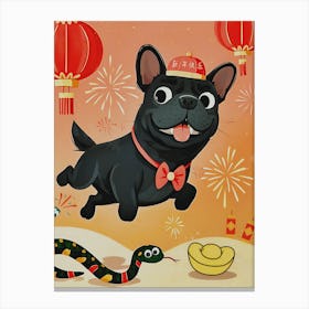 French Bulldog Pup Says 'Happy New Year' in Mandarin Canvas Print