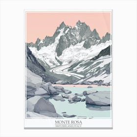 Monte Rosa Switzerland Italy Color Line Drawing 3 Poster Canvas Print