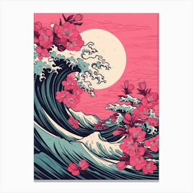 Great Wave With Bougainvillea Flower Drawing In The Style Of Ukiyo E 4 Canvas Print