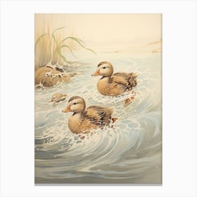 Ducklings In The Wave Japanese Woodblock Canvas Print