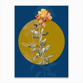 Vintage Botanical Yellow Wallflower Bloom on Circle Yellow on Blue n.0249 Canvas Print