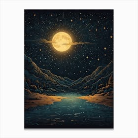 Moon And Stars In The Sky 1 Canvas Print