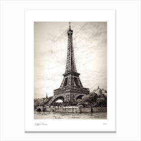 Eiffel Tower Paris Pencil Sketch 2 Watercolour Travel Poster Canvas Print