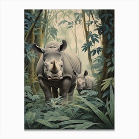Rhino & Baby Rhino Realistic Illustration 3 Canvas Print