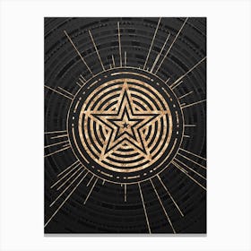 Geometric Glyph Symbol in Gold with Radial Array Lines on Dark Gray n.0235 Canvas Print