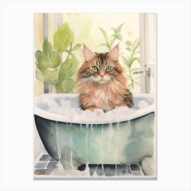 Maine Coon Cat In Bathtub Botanical Bathroom 2 Canvas Print