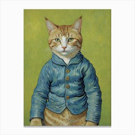 Cat In Blue Jacket 1 Canvas Print