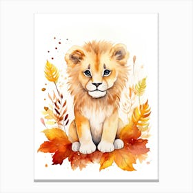 Lion Watercolour In Autumn Colours 0 Canvas Print