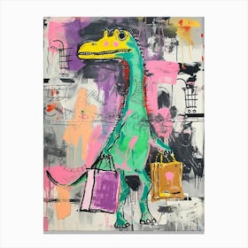 Dinosaur Shopping Pink Purple Graffiti Style 2 Canvas Print