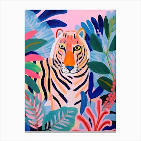 Cute Tiger In The Jungle, Matisse Inspired Canvas Print