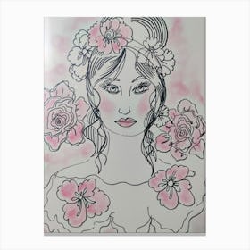 Girl with roses and touch of pink  Canvas Print