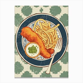 Gourmet Fish & Chips On A Tiled Background Canvas Print