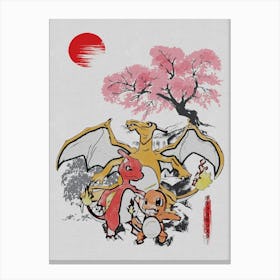 Charmander Pokemon Cherry Blossom Canvas Print