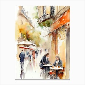 Watercolor Of A Cafe In Paris 5 Canvas Print