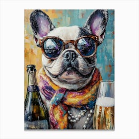 Whimsical Frenchies At The Bar 3 Canvas Print