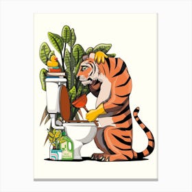 Tiger Unblocking Toilet Canvas Print