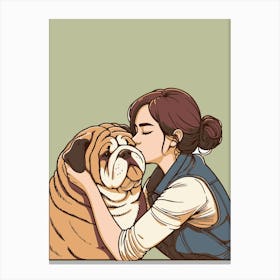 Kissing A Bulldog Canvas Print