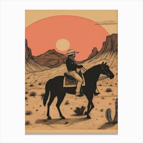 Cowbow Riding A Horse In The Desert 3 Canvas Print